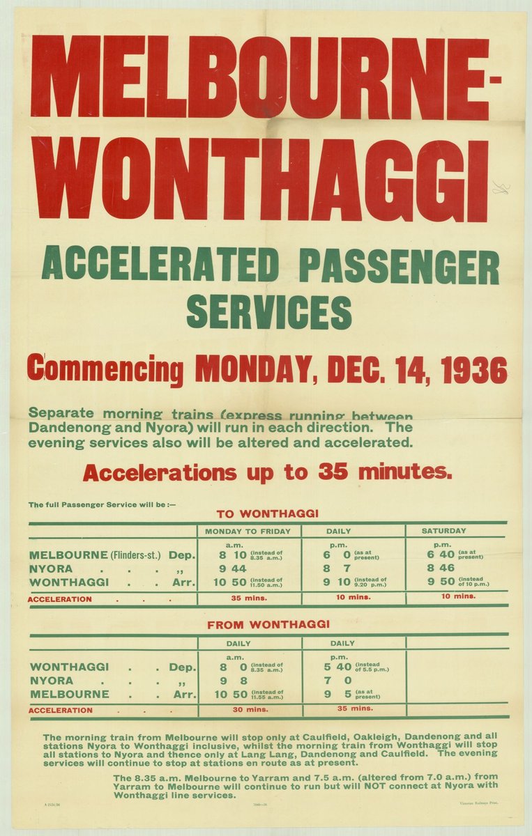 Melbourne-Wonthaggi - accelerated passenger services commencing Monday Dec. 14 1936 (1935–42)