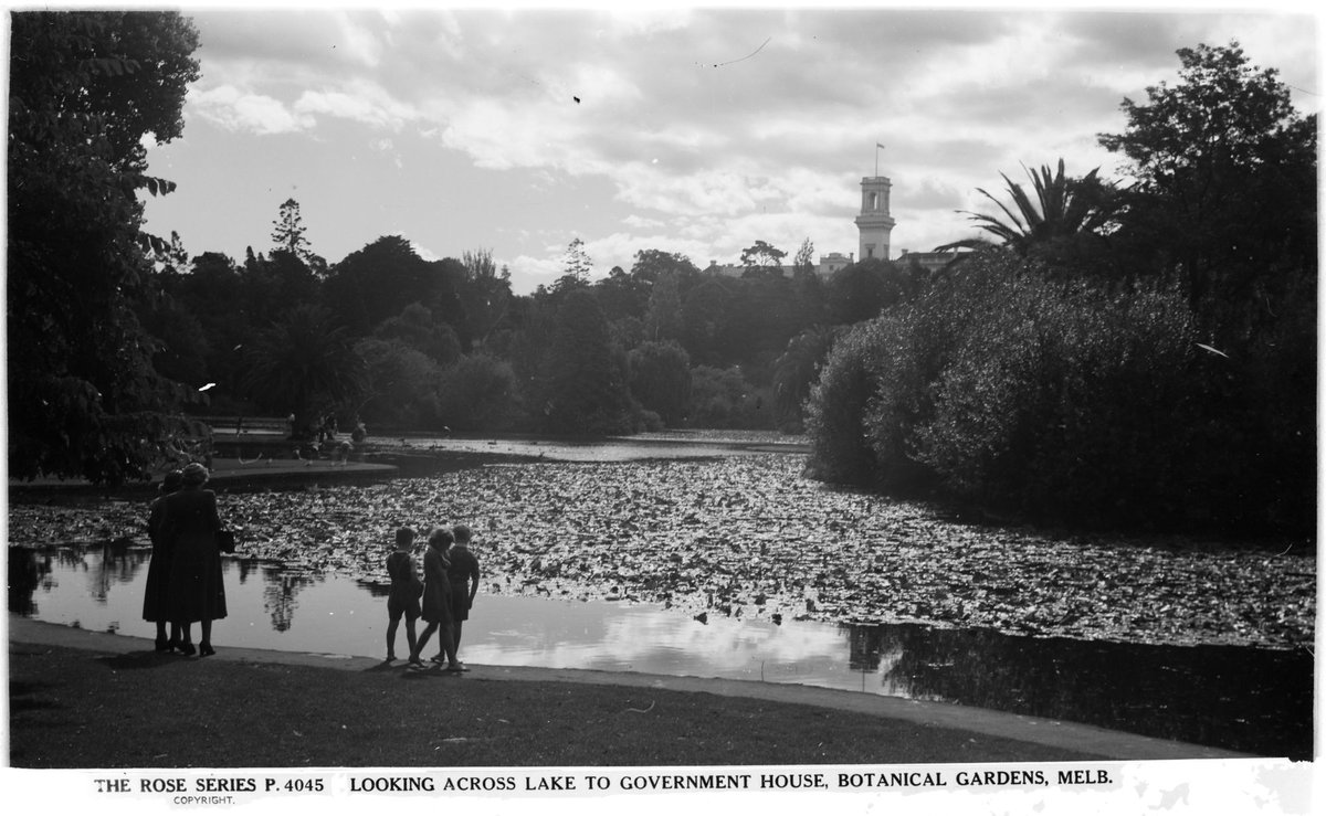 LOOKING ACROSS LAKE TO GOVERNMENT HOUSE, BOTANICAL GARDNS, MELB, Melbourne City (1920–54)