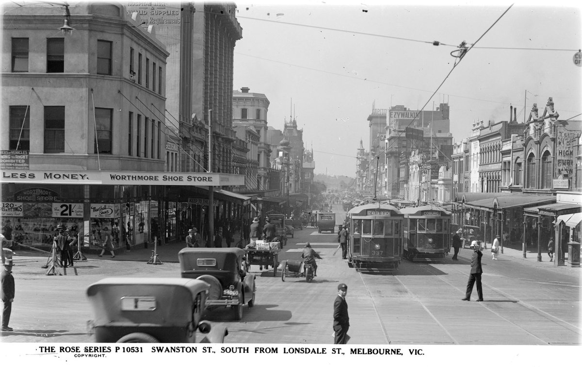 SWANSTON ST., SOUTH FROM LONSDALE ST., MELBOURNE, VIC, Melbourne City (1920–54)