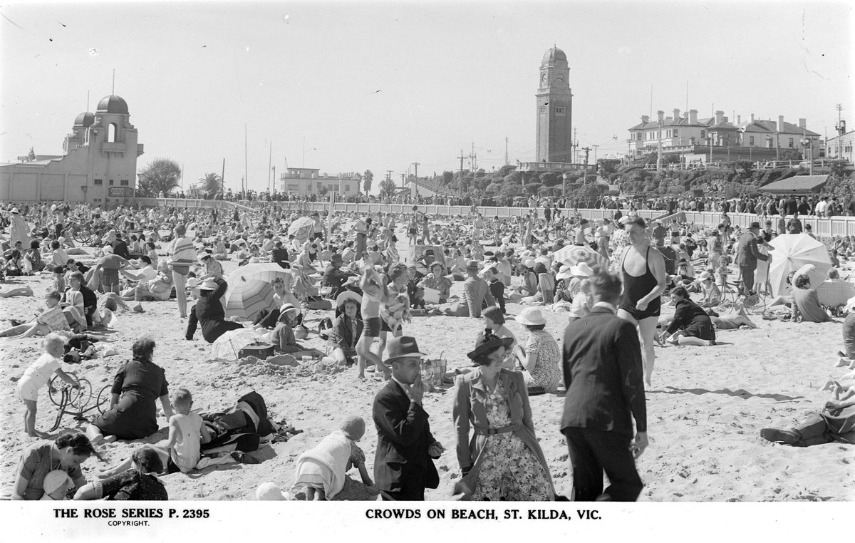 Crowds On The Beach, St. Kilda, Vic, St Kilda (1920–54)