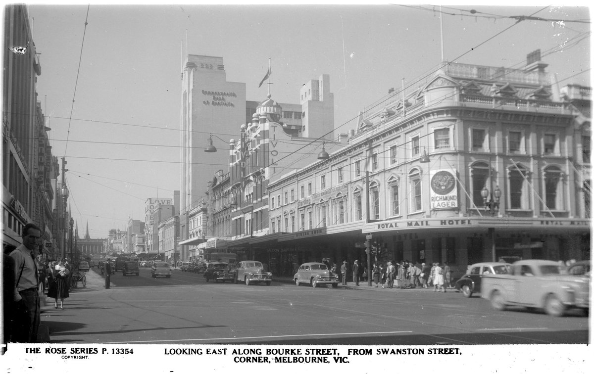 LOOKING EAST ALONG BOURKE STREET, FROM SWANSTON STREET CORNER, MELBOURNE, VIC, Melbourne City (1920–54)