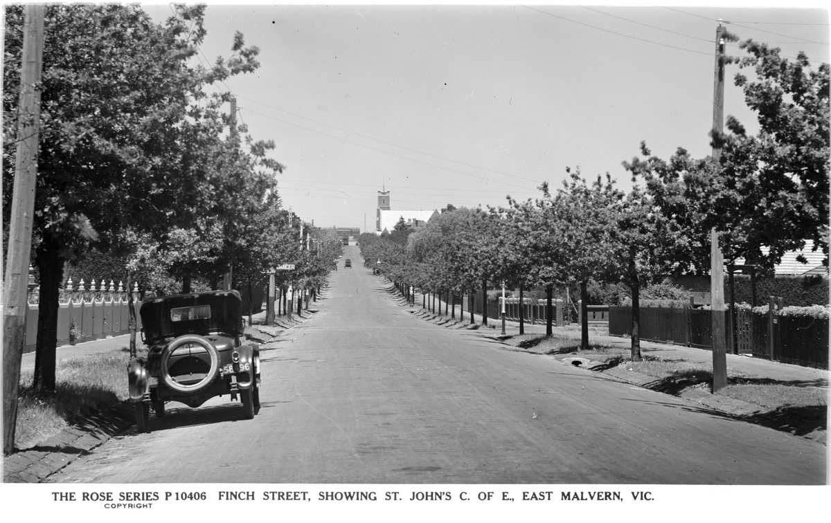 FINCH STREET, SHOWING ST. JOHN'S C. OF E. [i.e. Church of England], EAST MALVERN, VIC, Malvern East (1920–54)