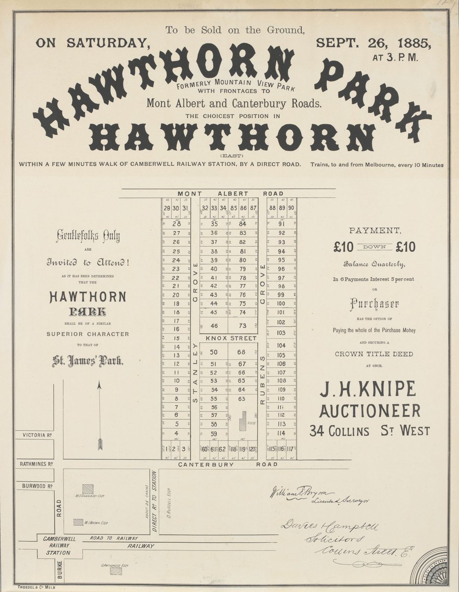 Hawthorn Park, Hawthorn Auction Notice (1885)