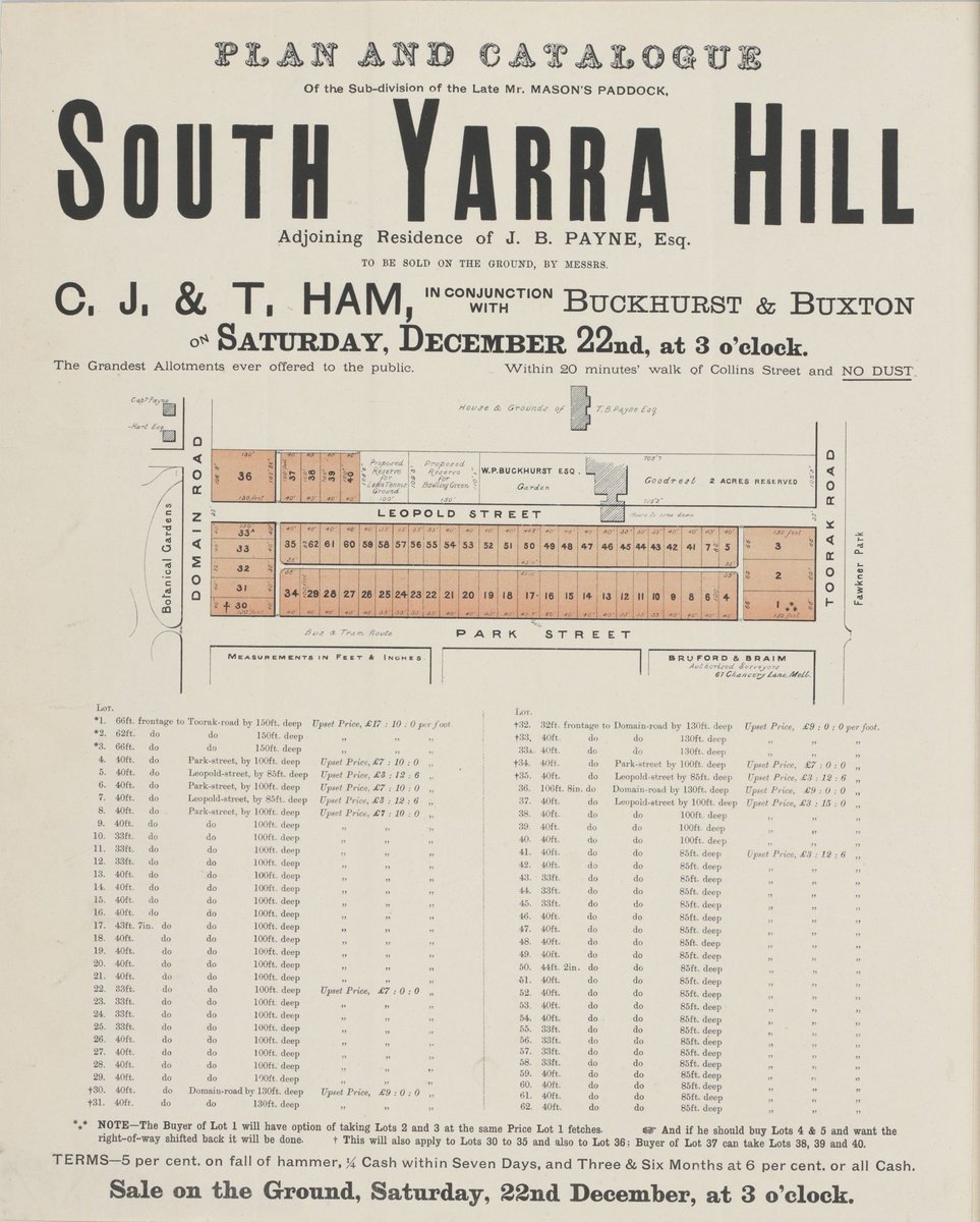 Plan and Catalogue of the subdivision of the late Mr. Mason's paddock, South Yarra Hill [Auction notice] (1888)