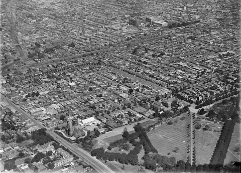 Park and residential area, South Yarra, showing Toorak and Punt Roads, 1925–38