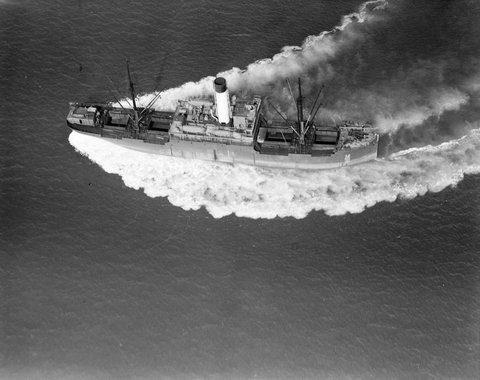 Ship reversing, possibly in Port Phillip Bay, 1937