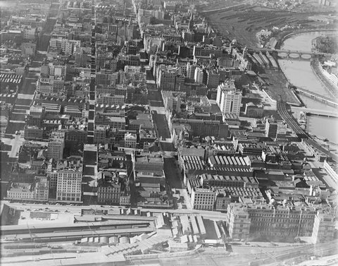 [Looking north east over Melbourne from Spencer Street Railway Station], 1938