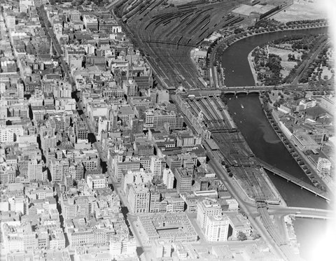 City of Melbourne, Yarra River and Flinders Street Railway Station, c. 1938