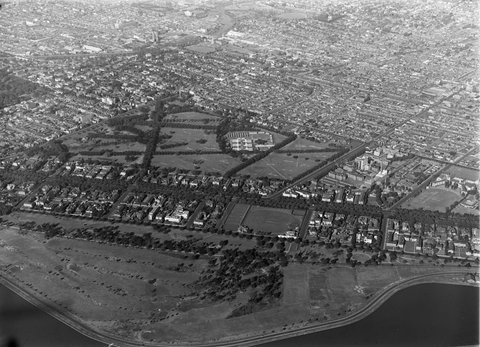 Albert Park Lake and South Yarra, looking north-easterly, 1945