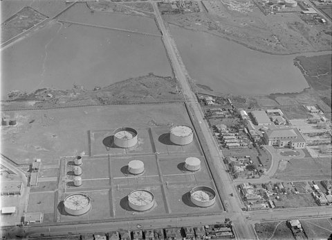 Fuel tanks in the Spotswood area, amidst residences, c. 1933