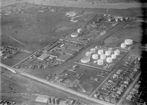Overlooking Shell petroleum tanks, Spotswood area, 1933