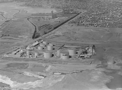 Petroleum companies at Spotswood including Alba, Golden Fleece, Commonwealth Oil Refineries and Shell, 1939