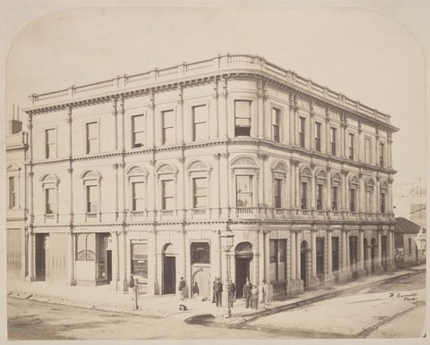 Globe Hotel corner Little Bourke and Swanston Street, c. 1868