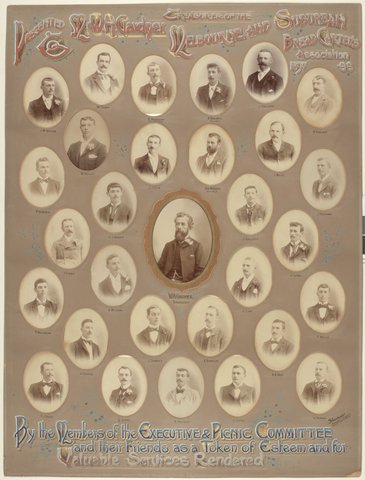 Presented to W. H. Gardner, Treasurer of the Melbourne and Suburban Bread Carters Association 1897-'98, c. 1898