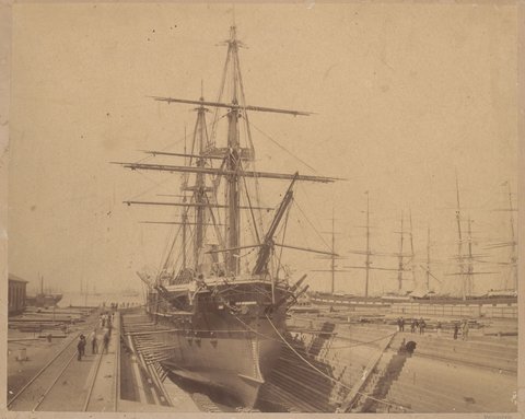 Alfred Graving Dock Williamstown : view of H. M. Armour plated S.S. "Nelson" in dock, November, 1882