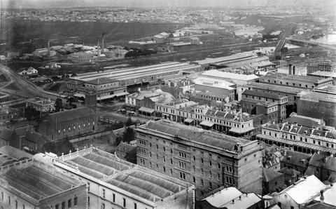 Elevated View Of Flinders St. Over The Fish Markets, Railway Yards And Yarra River, c. 1920