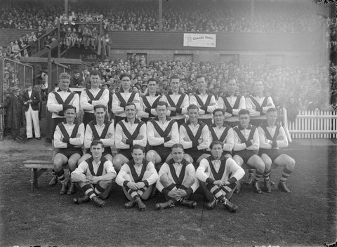 [South Melbourne Football Club in front of the G. P. Newman stand at the Junction Oval], 1946–47