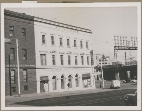 Buildings in Market Street, near corner of Flinders Street, Melbourne, Vic, 1953