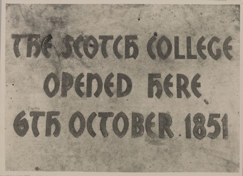 Scotch College site, Spring St., Melbourne - [plaque], 1937–44