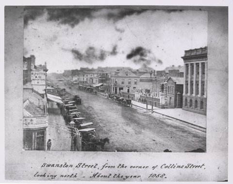 Swanston Street, Melbourne looking north from Collins Street, c. 1900