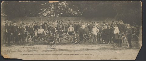 Before the start of the 25 Miles Open Road Race, Dandenong Road Oakleigh opposite Brick Works, 1912