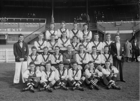 South Melbourne Football Club in front of a grandstand, 1920–50