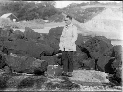 Professor Agar on the rocks - geology excursion to Black Rock, October 17th 1923