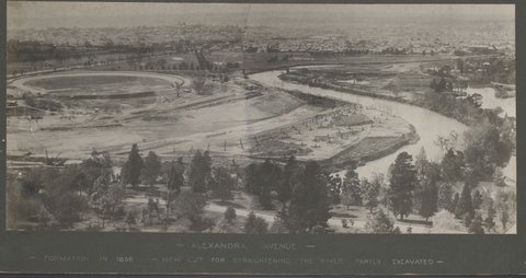 Melbourne - Alexandra Avenue showing new cut for straightening the Yarra River and later the new course of the river, 1898–1917