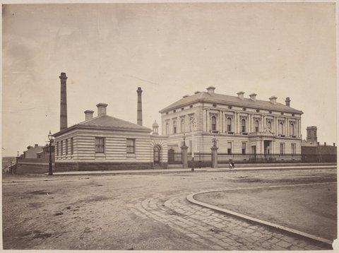 Elevated views of Melbourne buildings, 1867–73
