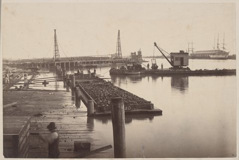Swinging Basin and construction of wharf, [Yarra River, Melbourne], 1884–85