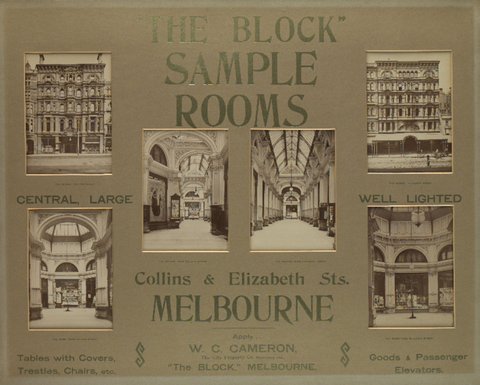 "The Block" sample rooms Collins & Elizabeth Sts. Melbourne, c. 1890