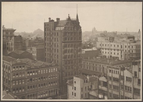 View across Melbourne, looking north east from the Commercial Club, Flinders Lane, 1920s