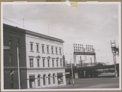 Buildings in Market Street, near corner of Flinders Street, Melbourne, Vic, 1953