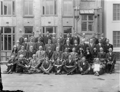 Group portrait of exhibitors? at International Philatelic Exhibition, Oct. 29 to Nov. 1 1928, Melbourne Town Hall