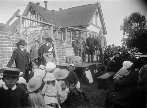 Laying of foundation stone for Sunday School at St. Stephen's Presbyterian Church, Balaclava Road, Caulfield, 1915