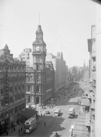 "Bourke St., looking east from west of Elizabeth St.", c. 1940