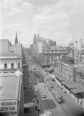 Swanston St. looking south from Lonsdale St, c. 1940