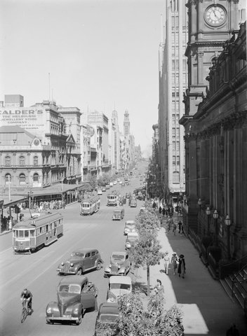 Manchester Unity Building & Town Hall from Collins Street East, 1930–50