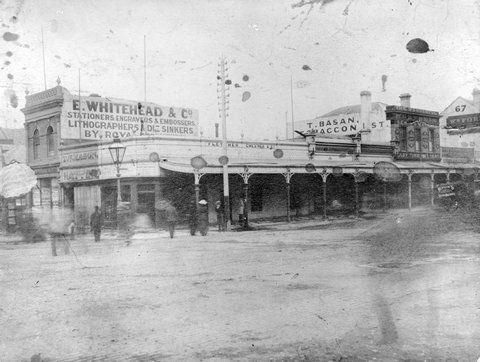 Nicholson's Corner, Cnr Collins Street East and Swanston Street, Melbourne, 1875–80