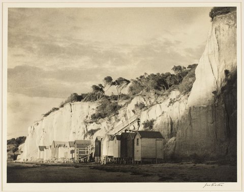 Bathing boxes on Black Rock beach, 1931–40
