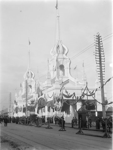 Towers. Flinders Street & Swanston Street. Telephone posts & Men's toilet Royal Visit, 1901