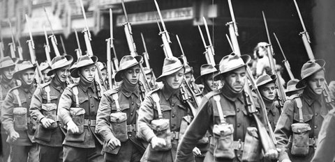 4th and 15th Brigades A.I.F. march up Swanston Street, 1941–47