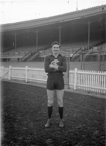 Carlton Football Club player Jim (Bones) Baird on oval, 1940–50