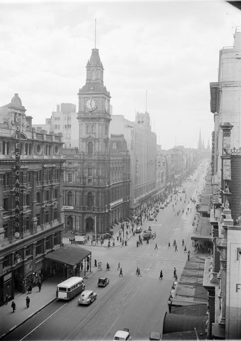 Bourke St., looking east from west of Elizabeth St, c. 1940