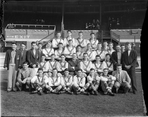 South Melbourne Football Club in front of a grandstand, 1920–50