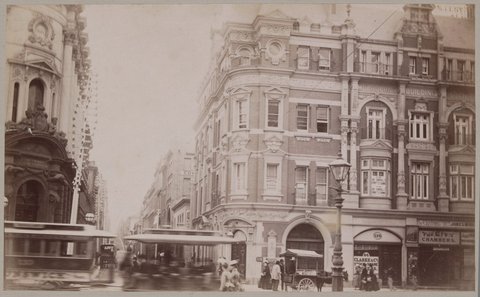 Corner of Elizabeth and Little Collins Streets, c. 1890