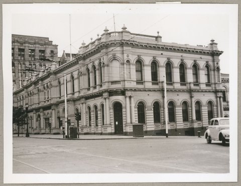 Western Market buildings, cnr of Flinders Lane and William Street Melbourne, Vic, 1949