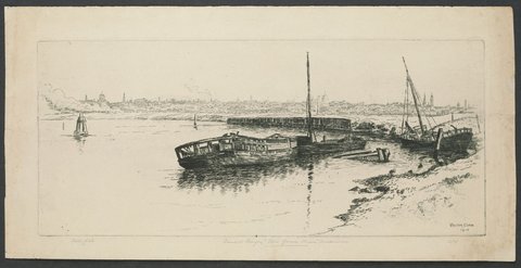 Derelict barges, Old Yarra River, Melbourne, 1914