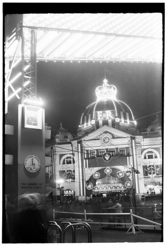 Melbourne streets illuminated for the 1954 Royal Visit