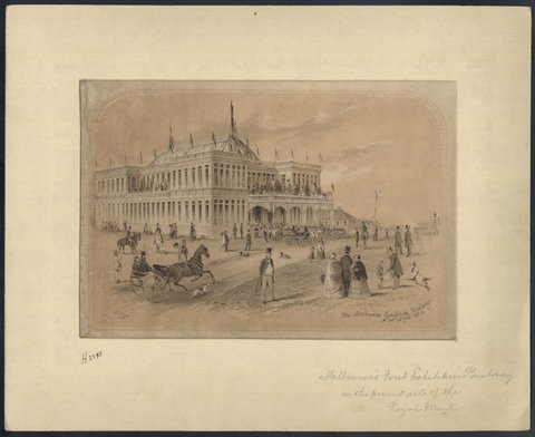 The Melbourne Exhibition Buildings, N. W. angle, 1854 S.T.G